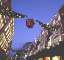 A shopping street in Ireland at Christmas
